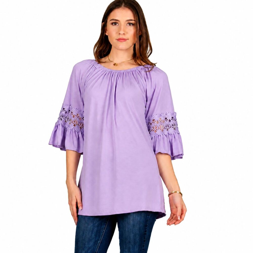 Win Win Lavender Ruffle Sleeve Tunic Top Size Large LIKE NEW